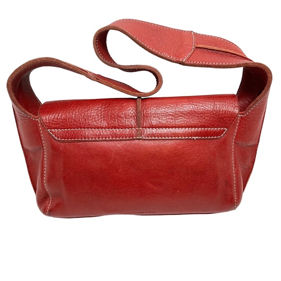 CHRISTOPHER KON Red Wide Strap Shoulder Bag Flap Pocket Purse Genuine Leather - Picture 8 of 16